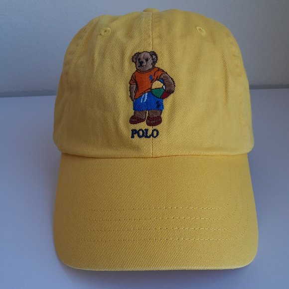 Polo Ralph Lauren Beach Bear Yellow Baseball Cap Hat Adjustable NEW With Tags